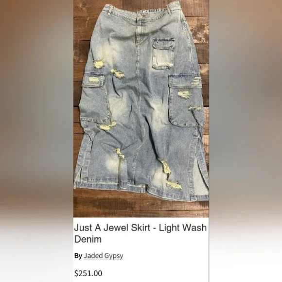 Jaded gypsy jewel distressed denim light wash skirt - Picture 13 of 13